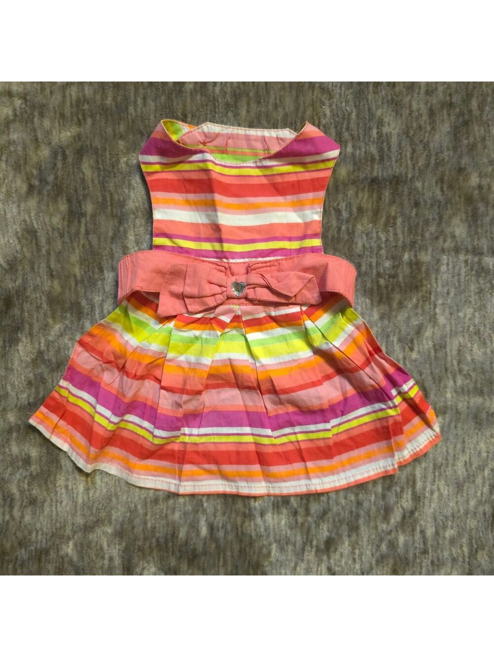 Snookie Pooch Multicolor Striped Cotton Dog Dress with Bow